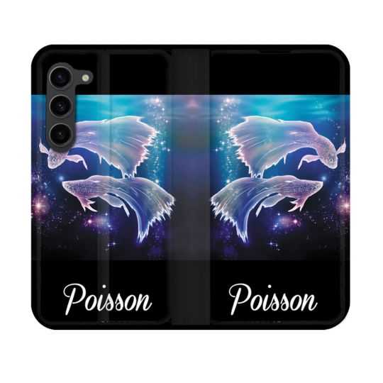 Housse Cuir Portefeuille Pour Samsung Galaxy S23 Signe Zodiaque 2 Poisson