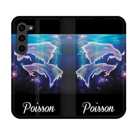 Housse Cuir Portefeuille Pour Samsung Galaxy S23 Signe Zodiaque 2 Poisson