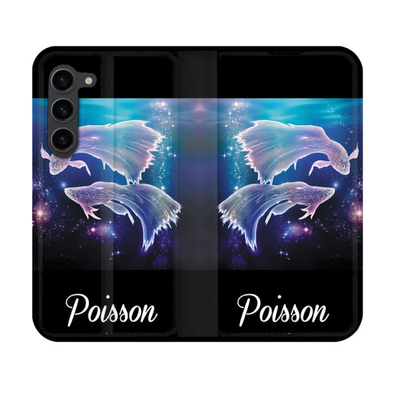 Housse Cuir Portefeuille Pour Samsung Galaxy S23 Signe Zodiaque 2 Poisson