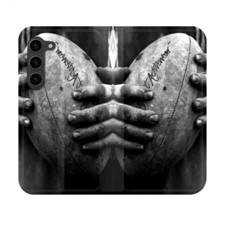 Housse Cuir Portefeuille Pour Samsung Galaxy S23 Sport Rugby Ballon Vintage