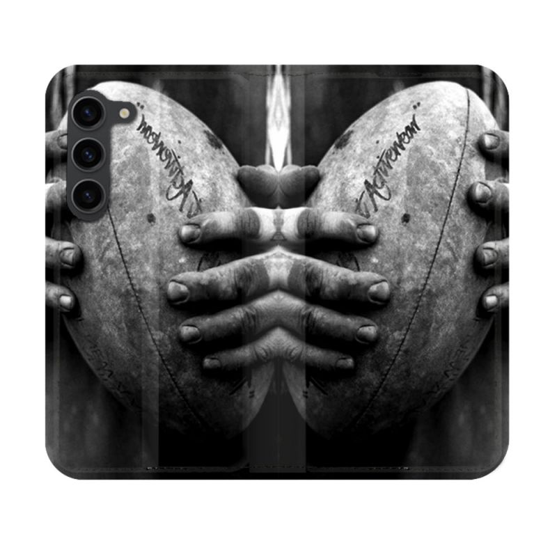 Housse Cuir Portefeuille Pour Samsung Galaxy S23 Sport Rugby Ballon Vintage
