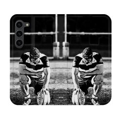 Housse Cuir Portefeuille Pour Samsung Galaxy S23 Sport Rugby Noir Blanc