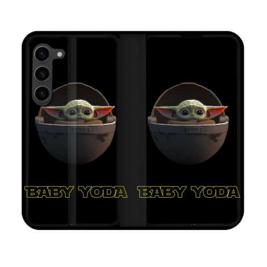Housse Cuir Portefeuille Pour Samsung Galaxy S23 Star Wars - Yoda bebe noir