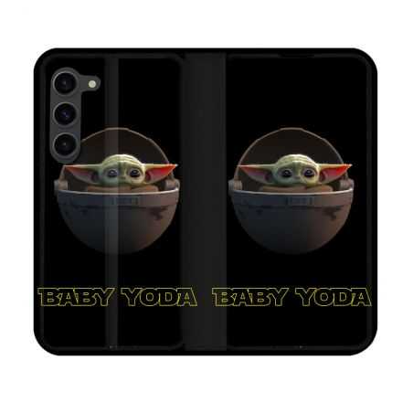 Housse Cuir Portefeuille Pour Samsung Galaxy S23 Star Wars - Yoda bebe noir