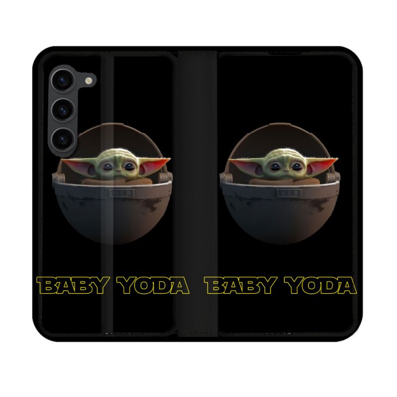 Housse Cuir Portefeuille Pour Samsung Galaxy S23 Star Wars - Yoda bebe noir