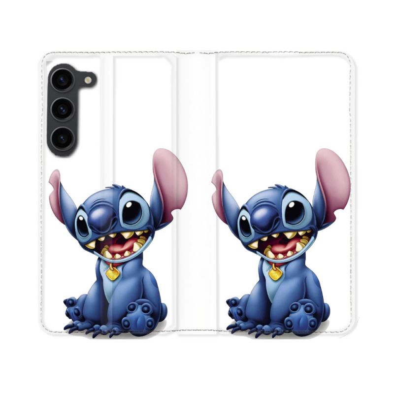 Housse Cuir Portefeuille Pour Samsung Galaxy S23 Stitch Blanc
