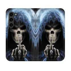 Housse Cuir Portefeuille Pour Samsung Galaxy S23 Tete de Mort Doigt