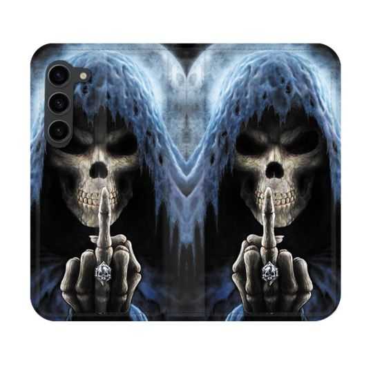 Housse Cuir Portefeuille Pour Samsung Galaxy S23 Tete de Mort Doigt