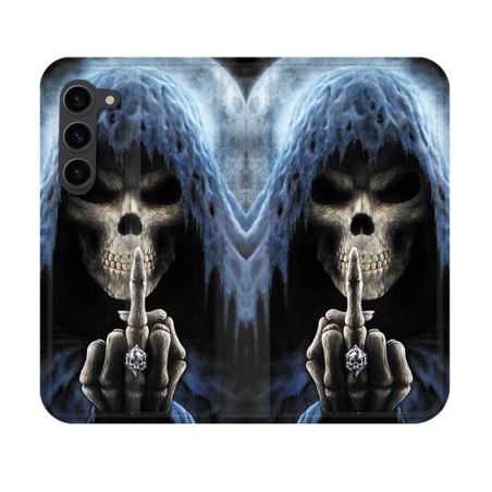 Housse Cuir Portefeuille Pour Samsung Galaxy S23 Tete de Mort Doigt