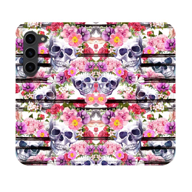 Housse Cuir Portefeuille Pour Samsung Galaxy S23 Tete de Mort Pattern