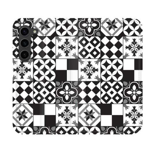 Housse Cuir Portefeuille Pour Samsung Galaxy S23 Texture Carreau Ciment Noir
