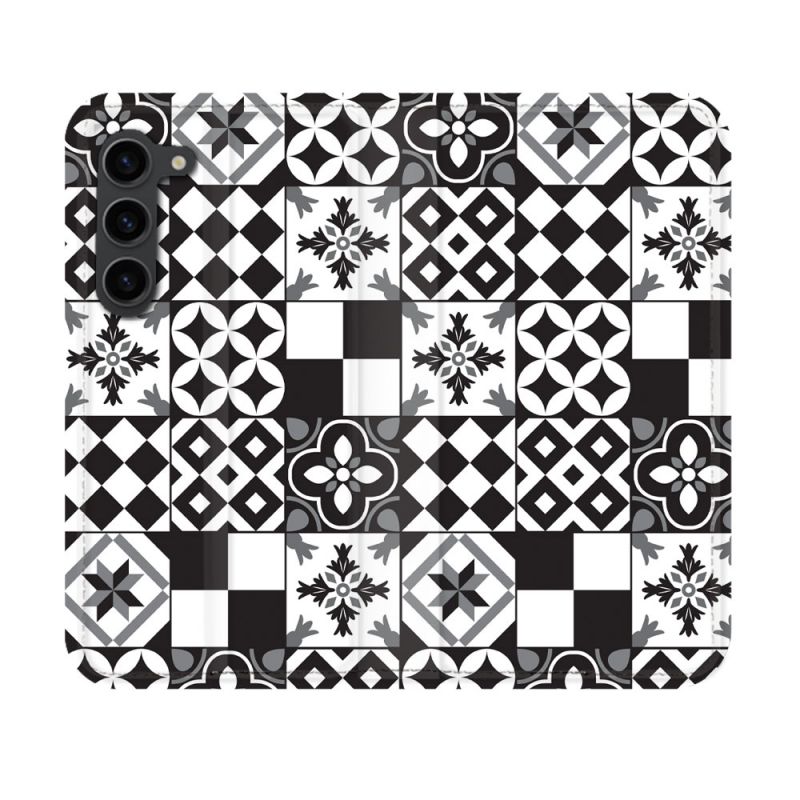 Housse Cuir Portefeuille Pour Samsung Galaxy S23 Texture Carreau Ciment Noir