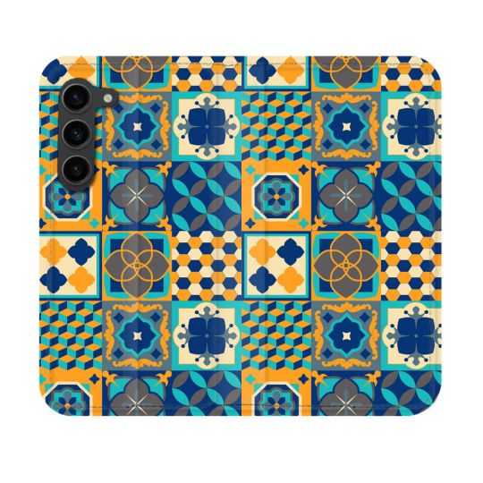 Housse Cuir Portefeuille Pour Samsung Galaxy S23 Texture Carreau Ciment Orange