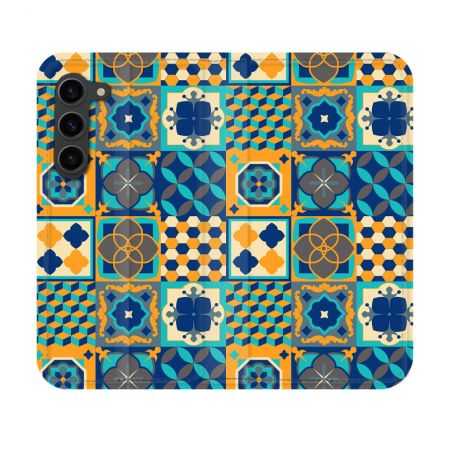Housse Cuir Portefeuille Pour Samsung Galaxy S23 Texture Carreau Ciment Orange