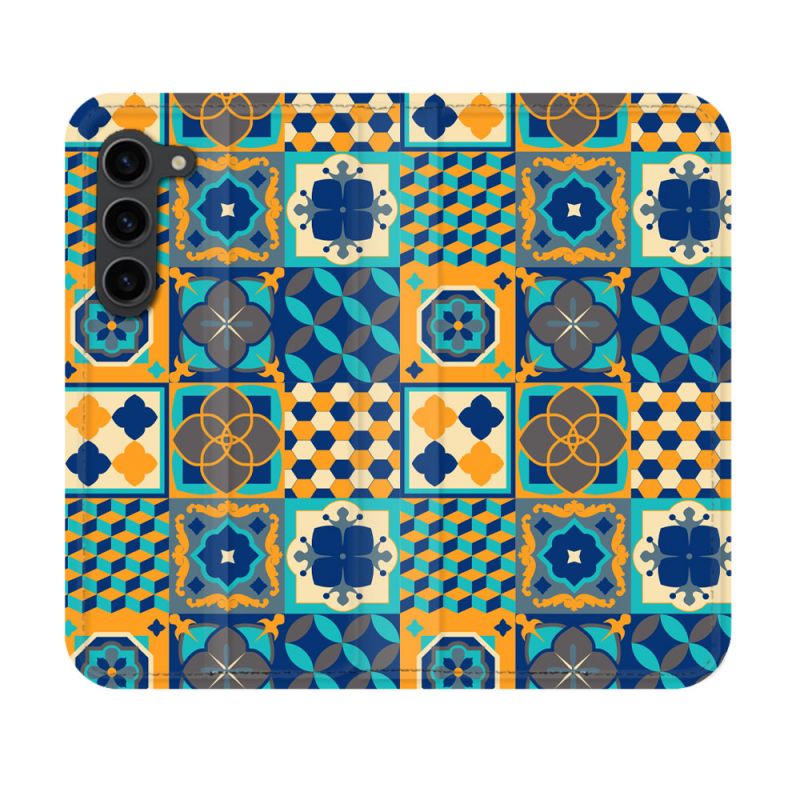 Housse Cuir Portefeuille Pour Samsung Galaxy S23 Texture Carreau Ciment Orange