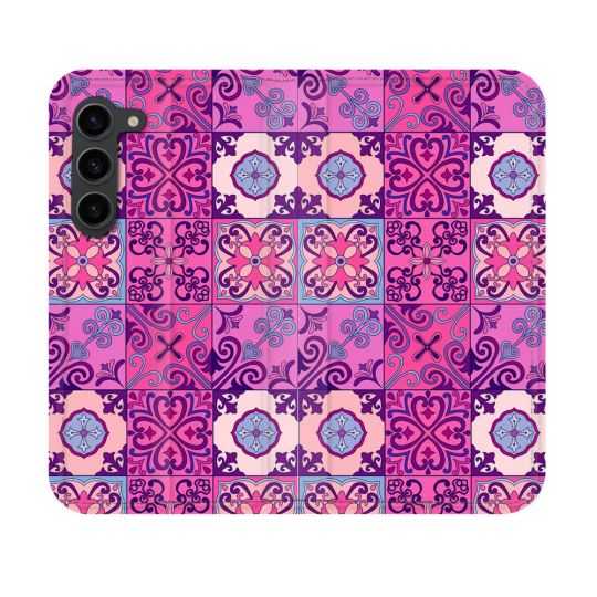 Housse Cuir Portefeuille Pour Samsung Galaxy S23 Texture Carreau Ciment Violet