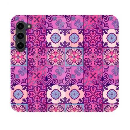 Housse Cuir Portefeuille Pour Samsung Galaxy S23 Texture Carreau Ciment Violet
