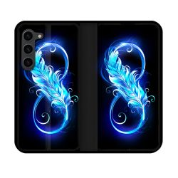 Housse Cuir Portefeuille Pour Samsung Galaxy S23 Texture Plume Infini Bleu