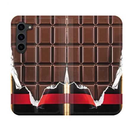 Housse Cuir Portefeuille Pour Samsung Galaxy S23 Texture Trompe Oeil Chocolat