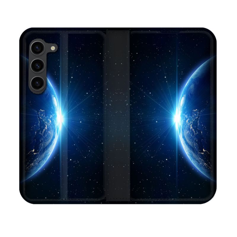 Housse Cuir Portefeuille Pour Samsung Galaxy S23 Univers Planete Terre