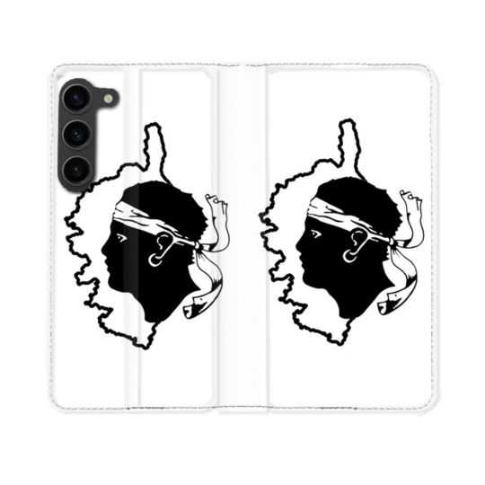 Housse Cuir Portefeuille Pour Samsung Galaxy S23 Voyage Corse Blanc