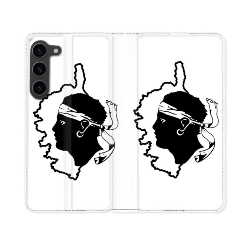 Housse Cuir Portefeuille Pour Samsung Galaxy S23 Voyage Corse Blanc