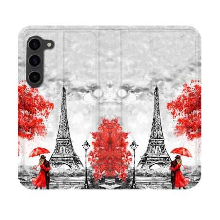 Housse Cuir Portefeuille Pour Samsung Galaxy S23 Voyage France Paris Rouge
