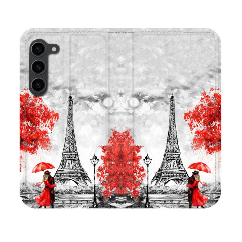 Housse Cuir Portefeuille Pour Samsung Galaxy S23 Voyage France Paris Rouge