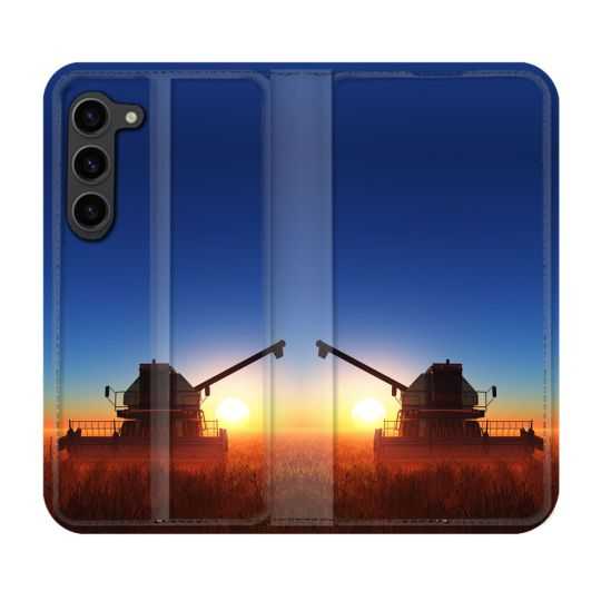 Housse Cuir Portefeuille Pour Samsung Galaxy S23 Plus Agriculture Moissonneuse Soleil