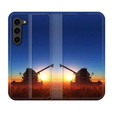 Housse Cuir Portefeuille Pour Samsung Galaxy S23 Plus Agriculture Moissonneuse Soleil