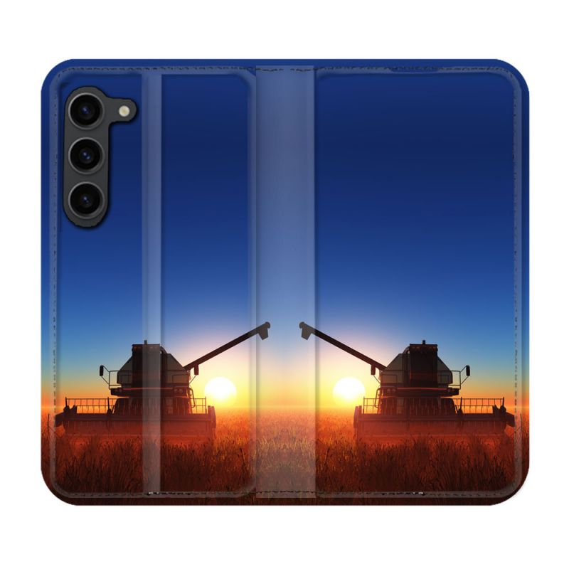 Housse Cuir Portefeuille Pour Samsung Galaxy S23 Plus Agriculture Moissonneuse Soleil