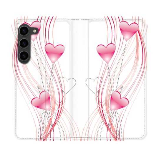 Housse Cuir Portefeuille Pour Samsung Galaxy S23 Plus Amour Coeur Rose Montant sur Blanc