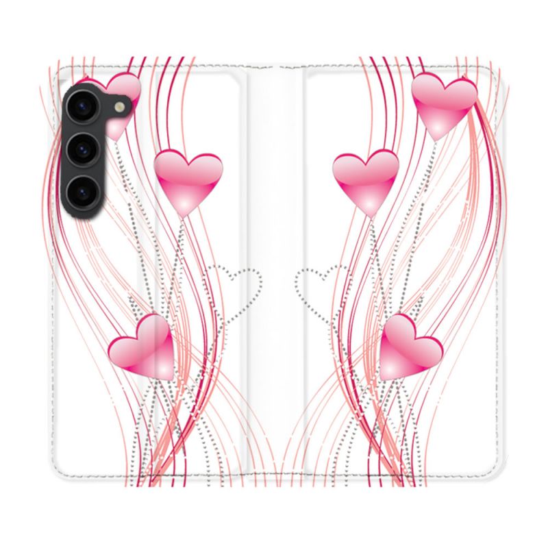 Housse Cuir Portefeuille Pour Samsung Galaxy S23 Plus Amour Coeur Rose Montant sur Blanc