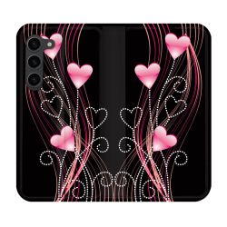 Housse Cuir Portefeuille Pour Samsung Galaxy S23 Plus Amour Coeur Rose Montant sur Noir