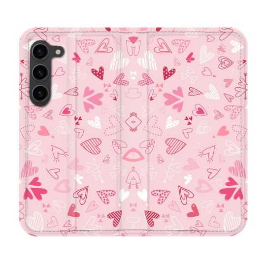 Housse Cuir Portefeuille Pour Samsung Galaxy S23 Plus Amour Ptis Coeurs