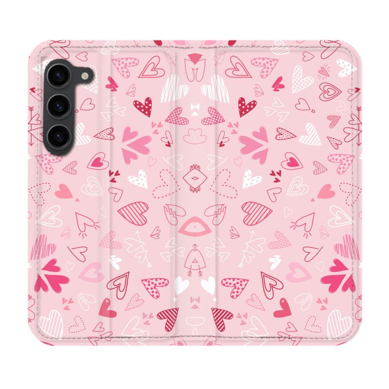 Housse Cuir Portefeuille Pour Samsung Galaxy S23 Plus Amour Ptis Coeurs