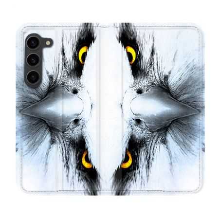 Housse Cuir Portefeuille Pour Samsung Galaxy S23 Plus Animal Aigle Royal Blanc