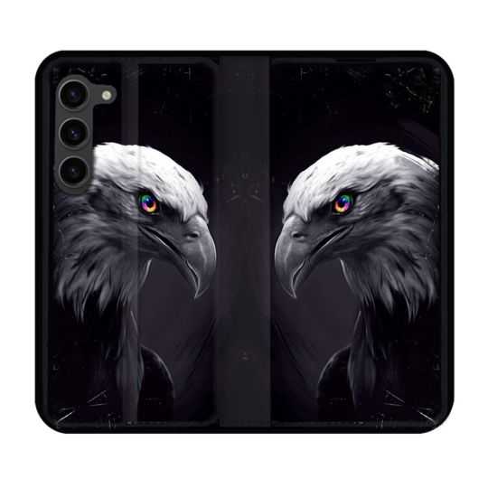 Housse Cuir Portefeuille Pour Samsung Galaxy S23 Plus Animal Aigle Royal Noir
