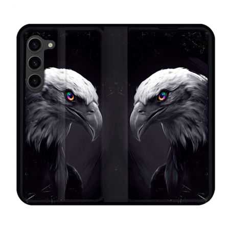 Housse Cuir Portefeuille Pour Samsung Galaxy S23 Plus Animal Aigle Royal Noir