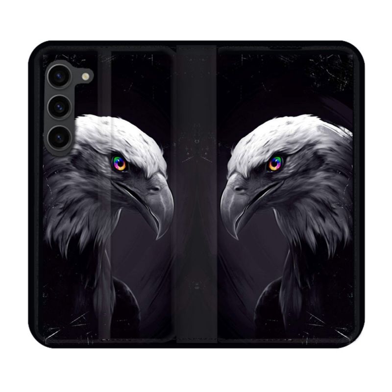 Housse Cuir Portefeuille Pour Samsung Galaxy S23 Plus Animal Aigle Royal Noir