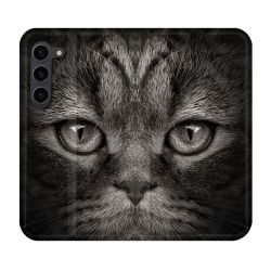 Housse Cuir Portefeuille Pour Samsung Galaxy S23 Plus Animal Chat Gris