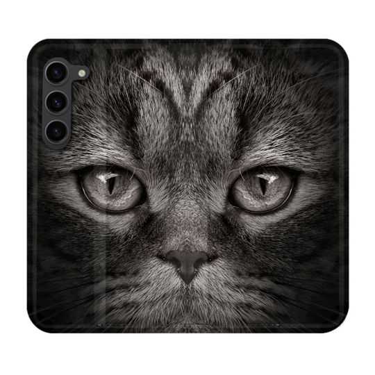 Housse Cuir Portefeuille Pour Samsung Galaxy S23 Plus Animal Chat Gris