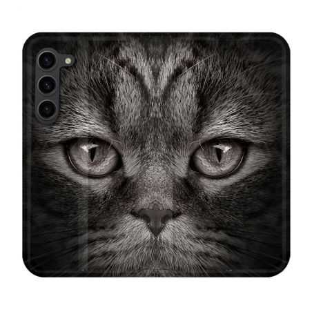 Housse Cuir Portefeuille Pour Samsung Galaxy S23 Plus Animal Chat Gris