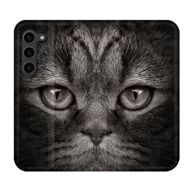 Housse Cuir Portefeuille Pour Samsung Galaxy S23 Plus Animal Chat Gris