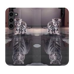 Housse Cuir Portefeuille Pour Samsung Galaxy S23 Plus Animal Chat Reflet
