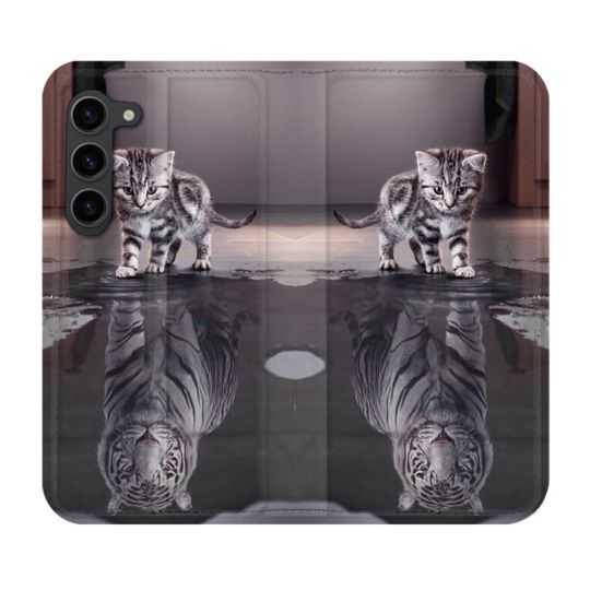 Housse Cuir Portefeuille Pour Samsung Galaxy S23 Plus Animal Chat Reflet