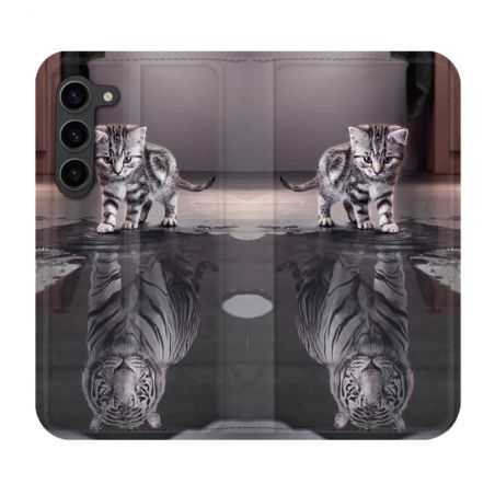 Housse Cuir Portefeuille Pour Samsung Galaxy S23 Plus Animal Chat Reflet