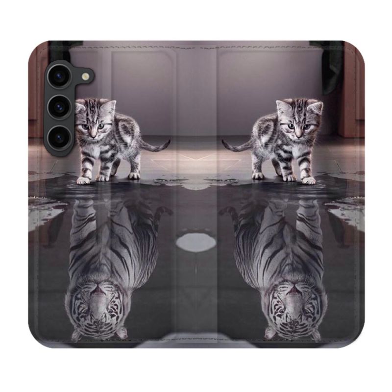 Housse Cuir Portefeuille Pour Samsung Galaxy S23 Plus Animal Chat Reflet