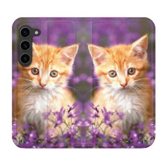 Housse Cuir Portefeuille Pour Samsung Galaxy S23 Plus Animal Chat Violet