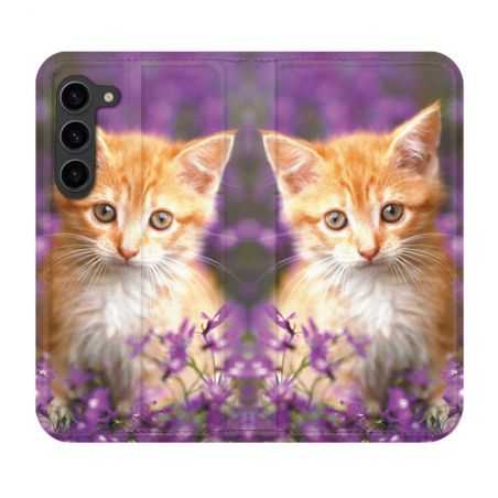 Housse Cuir Portefeuille Pour Samsung Galaxy S23 Plus Animal Chat Violet
